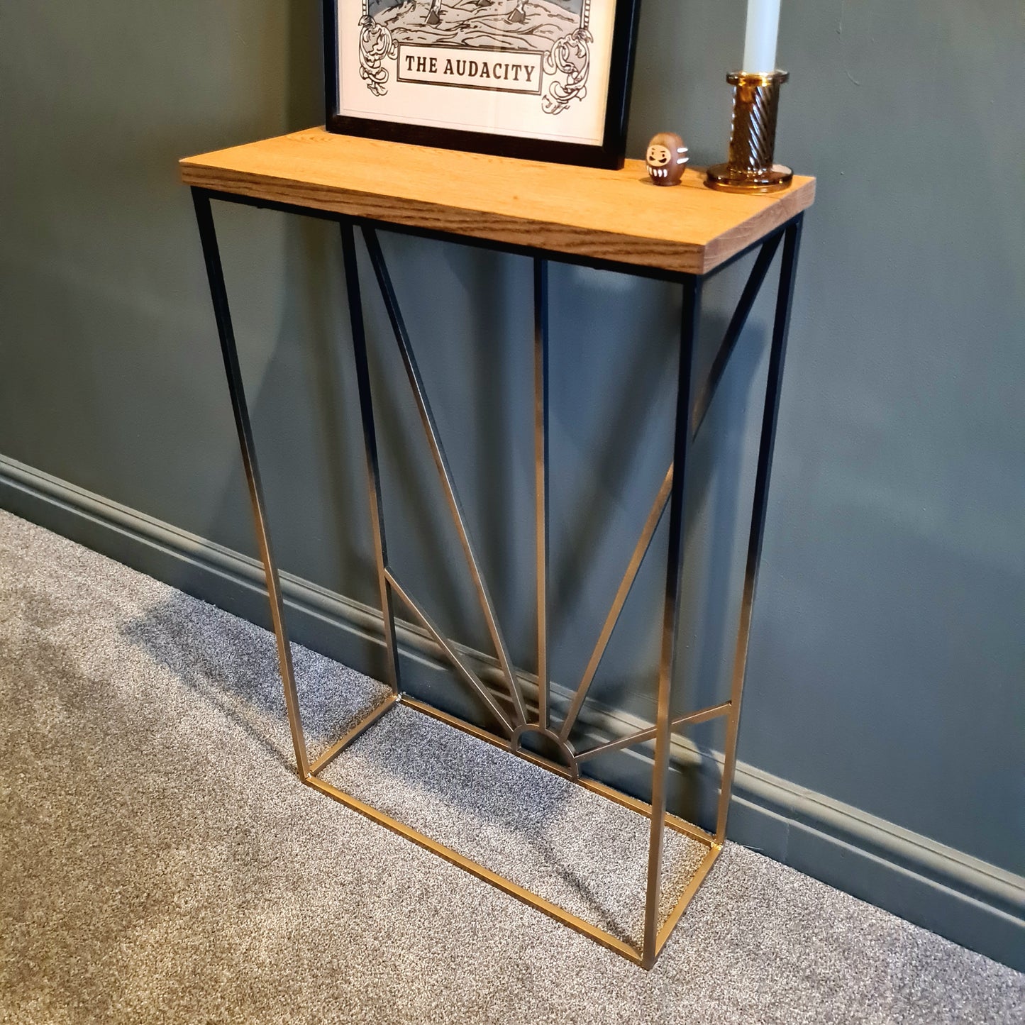 Oak and Metal Black and Gold Side Table | Bespoke Hallway Console Table | For Home Decor Interior Design