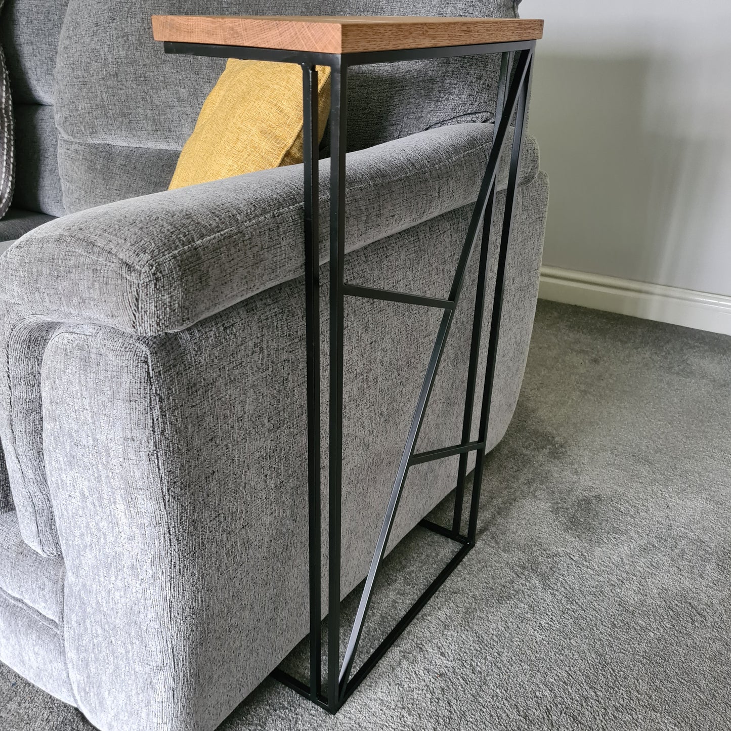 Geometric Art Deco Sofa Side Table | Modern Living Room Furniture | Custom Size Settee Drink Holder | For New Home Decor | Gifts For Him her