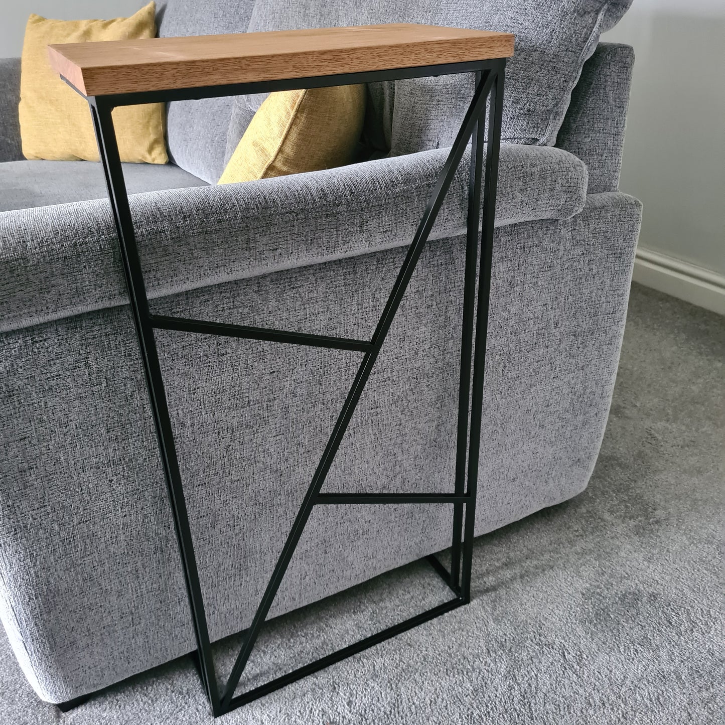 Geometric Art Deco Sofa Side Table | Modern Living Room Furniture | Custom Size Settee Drink Holder | For New Home Decor | Gifts For Him her