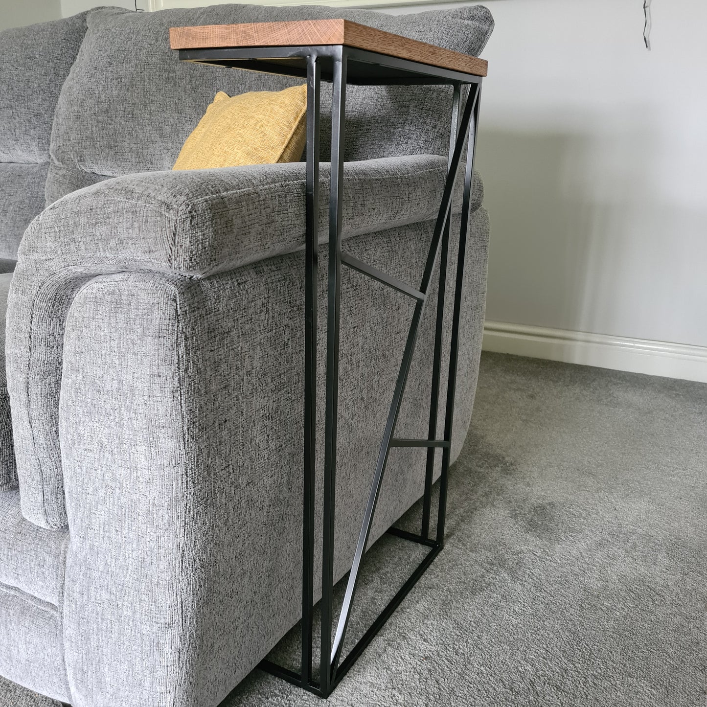 Geometric Art Deco Sofa Side Table | Modern Living Room Furniture | Custom Size Settee Drink Holder | For New Home Decor | Gifts For Him her