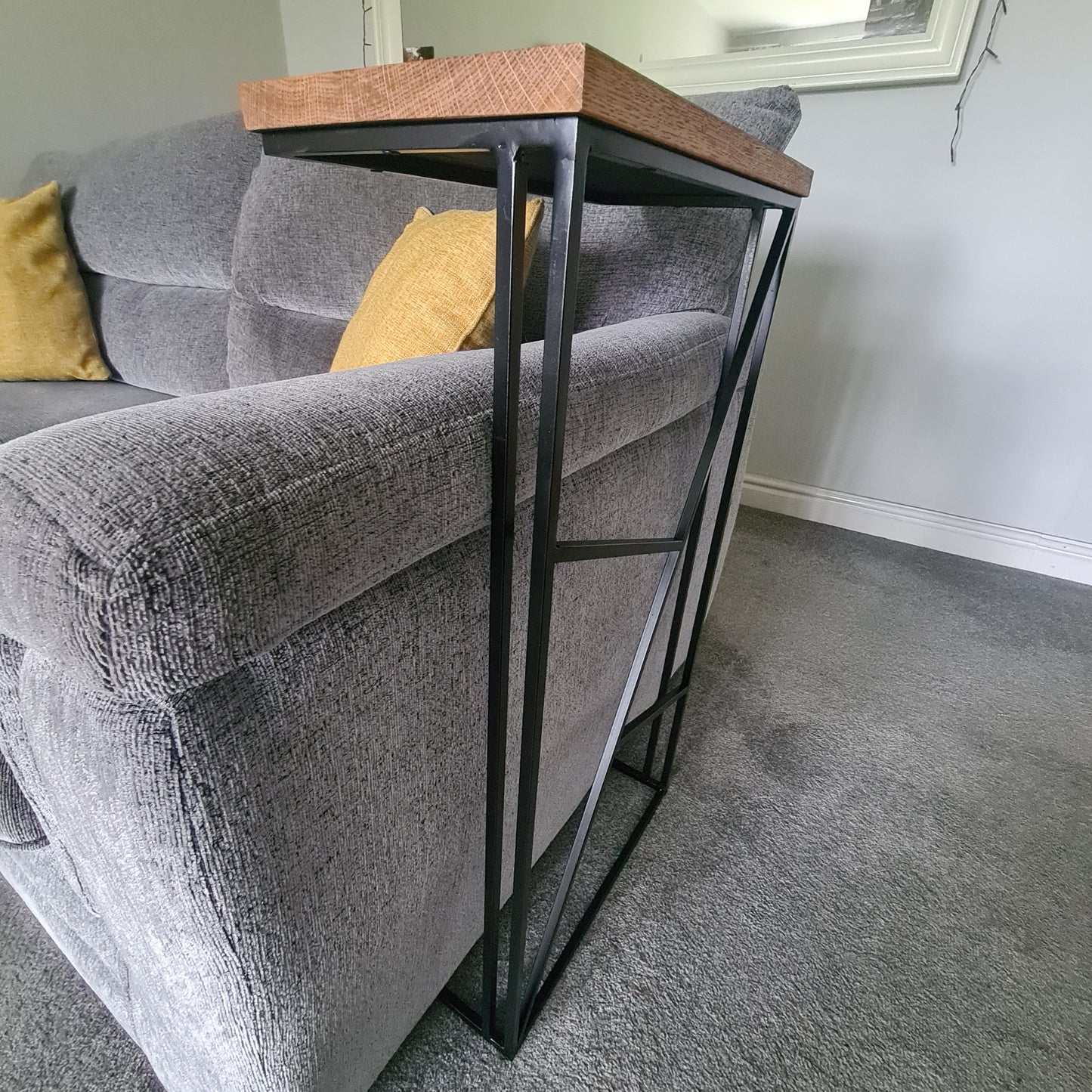 Geometric Art Deco Sofa Side Table | Modern Living Room Furniture | Custom Size Settee Drink Holder | For New Home Decor | Gifts For Him her