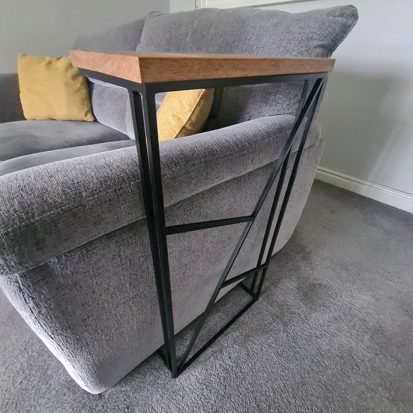 Geometric Art Deco Sofa Side Table | Modern Living Room Furniture | Custom Size Settee Drink Holder | For New Home Decor | Gifts For Him her