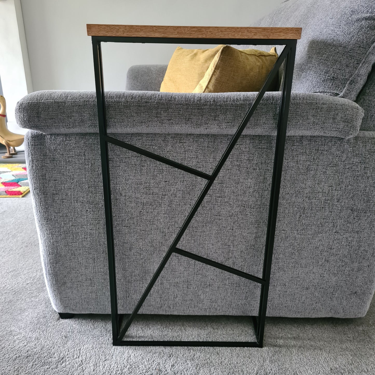 Geometric Art Deco Sofa Side Table | Modern Living Room Furniture | Custom Size Settee Drink Holder | For New Home Decor | Gifts For Him her