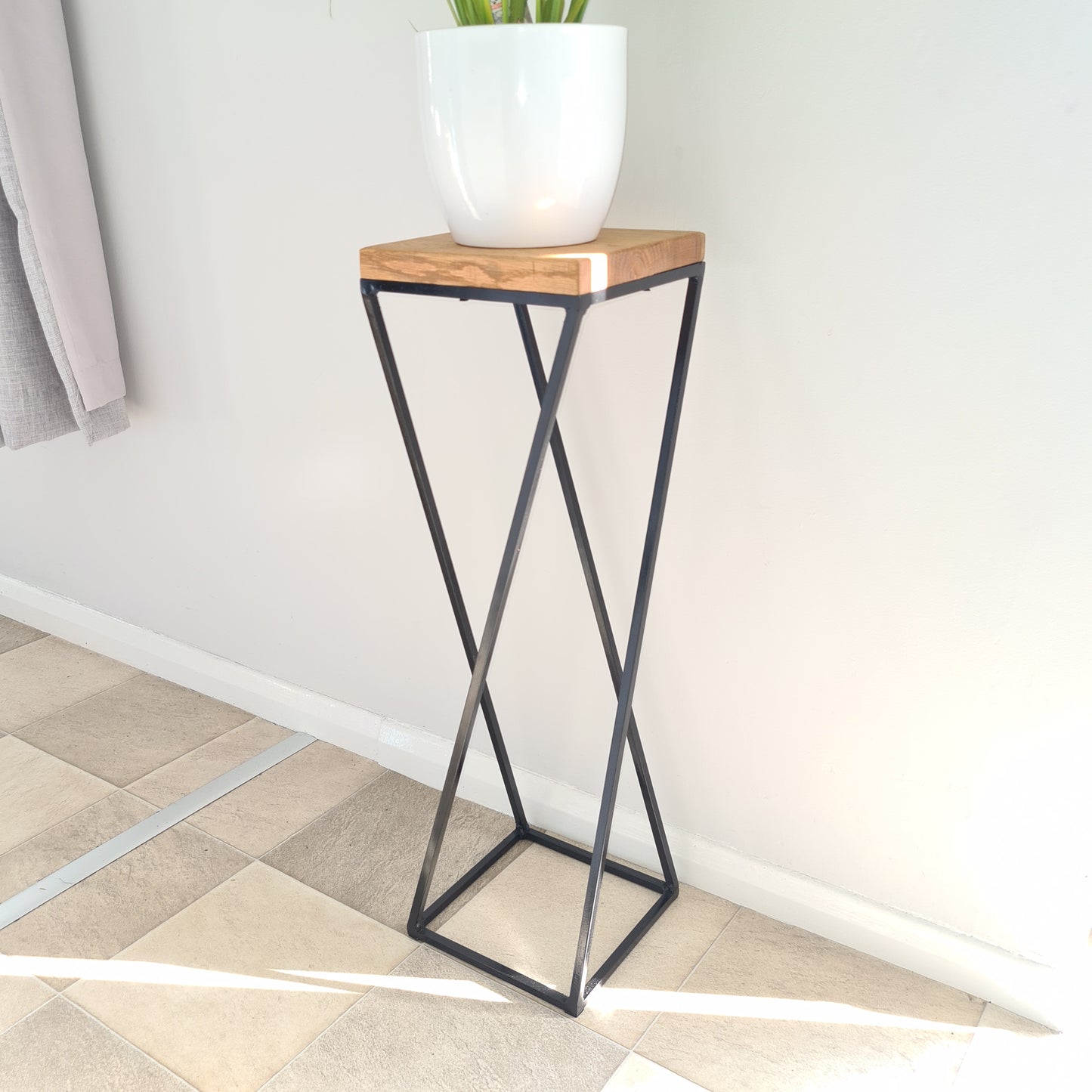 Geometric Plant Stand Side Table | Art Deco Living Room Furniture | Custom Vase Flower Stand | For New Home Green Gifts for Her