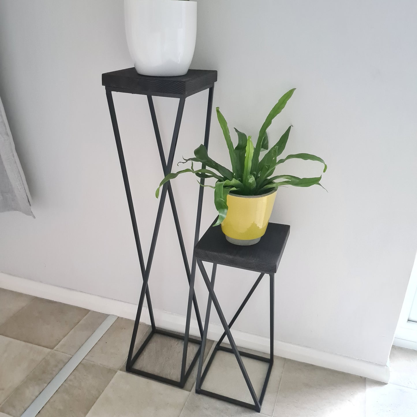 Geometric Plant Stand Side Table | Art Deco Living Room Furniture | Custom Vase Flower Stand | For New Home Green Gifts for Her