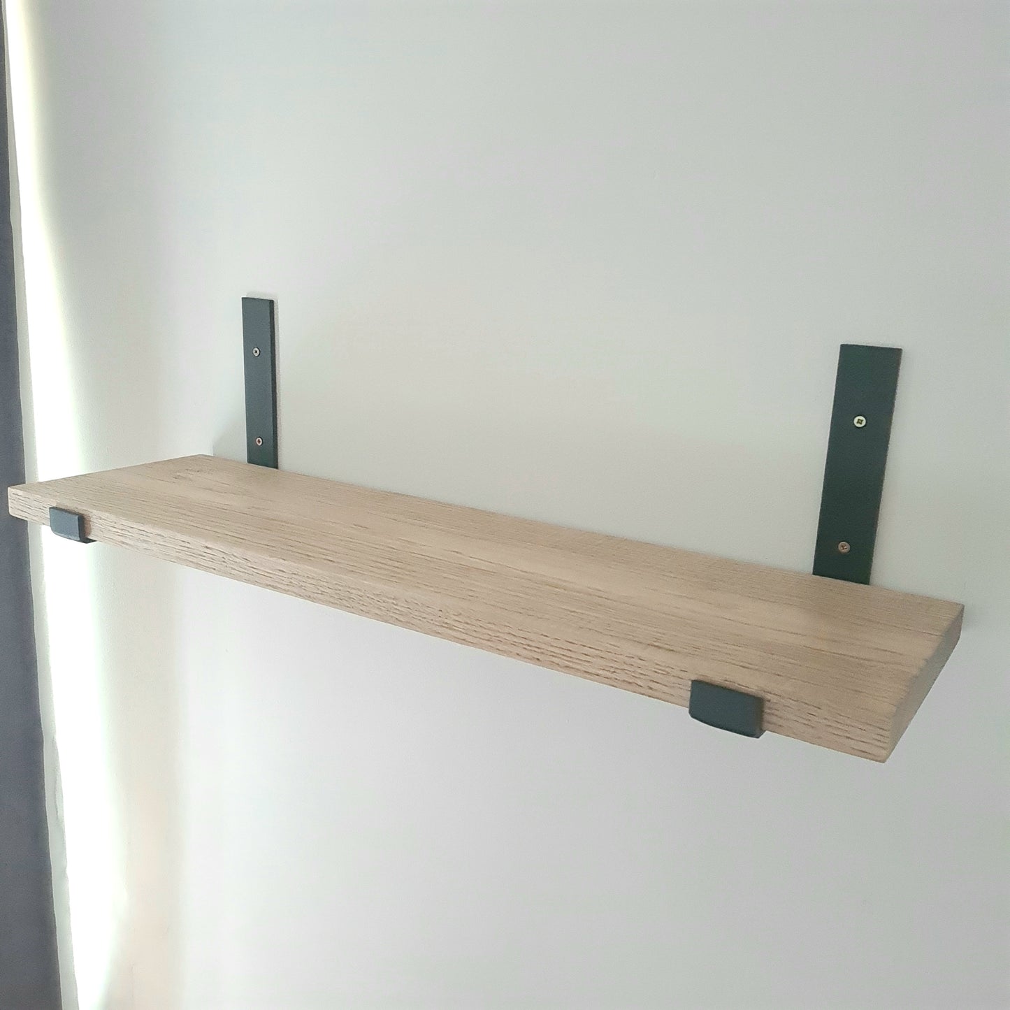Oak and Steel Shelf and Brackets | Industrial Style Home House Furniture | Bespoke Wooden Shelves | For Home Decor Interior Design