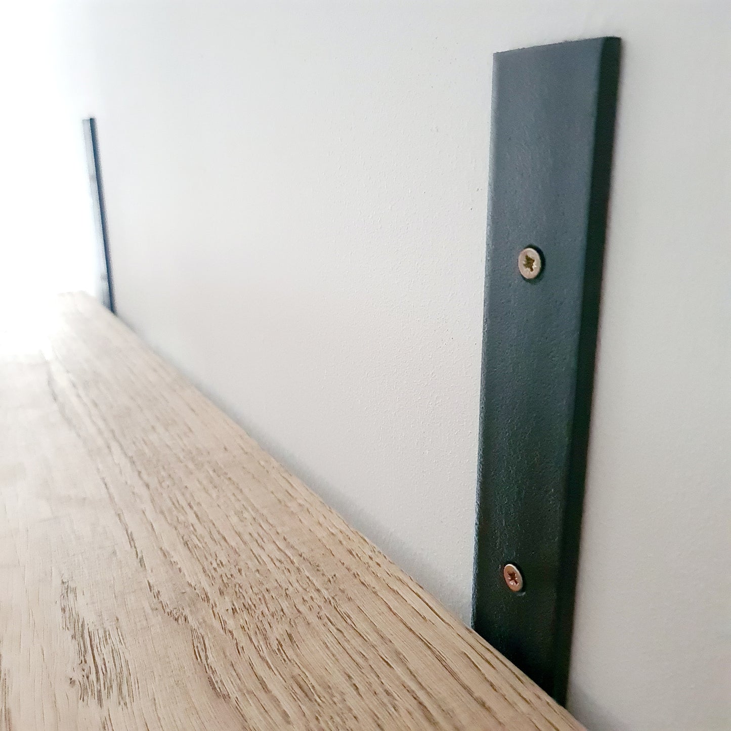 Oak and Steel Shelf and Brackets | Industrial Style Home House Furniture | Bespoke Wooden Shelves | For Home Decor Interior Design