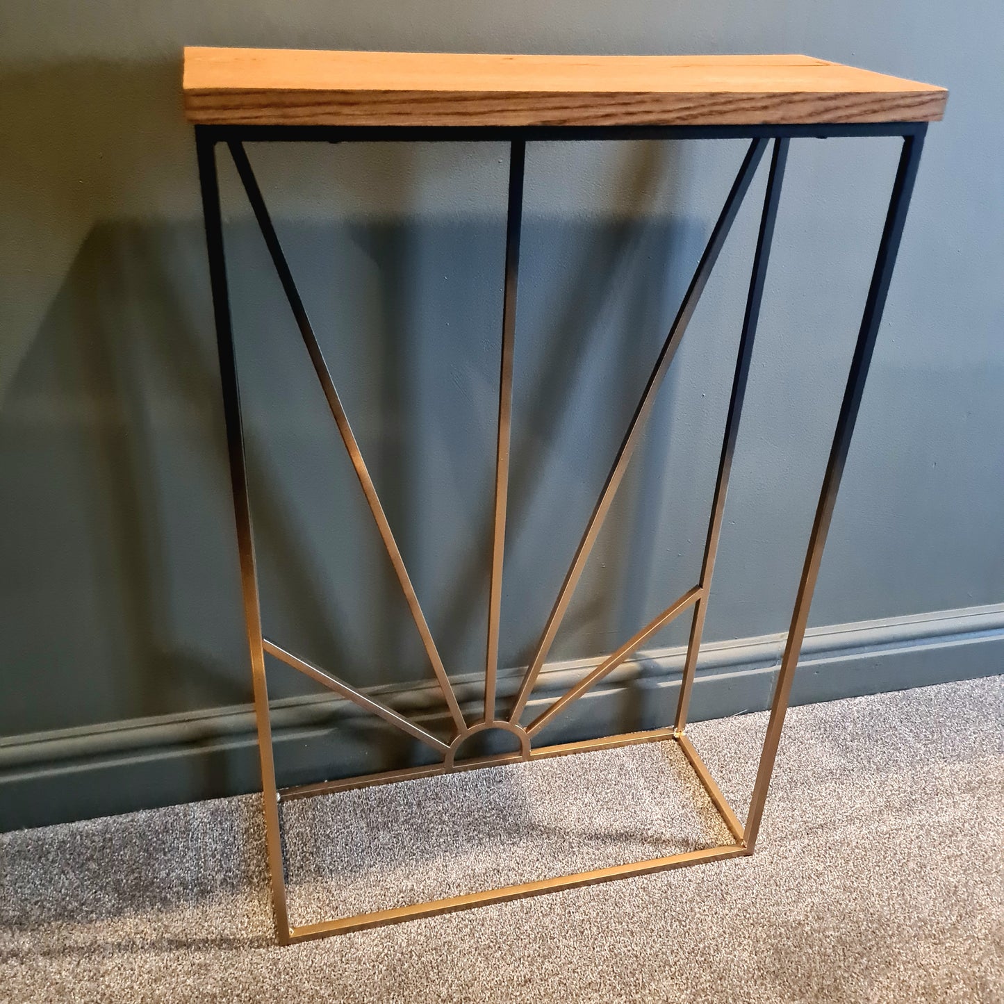 Oak and Metal Black and Gold Side Table | Bespoke Hallway Console Table | For Home Decor Interior Design