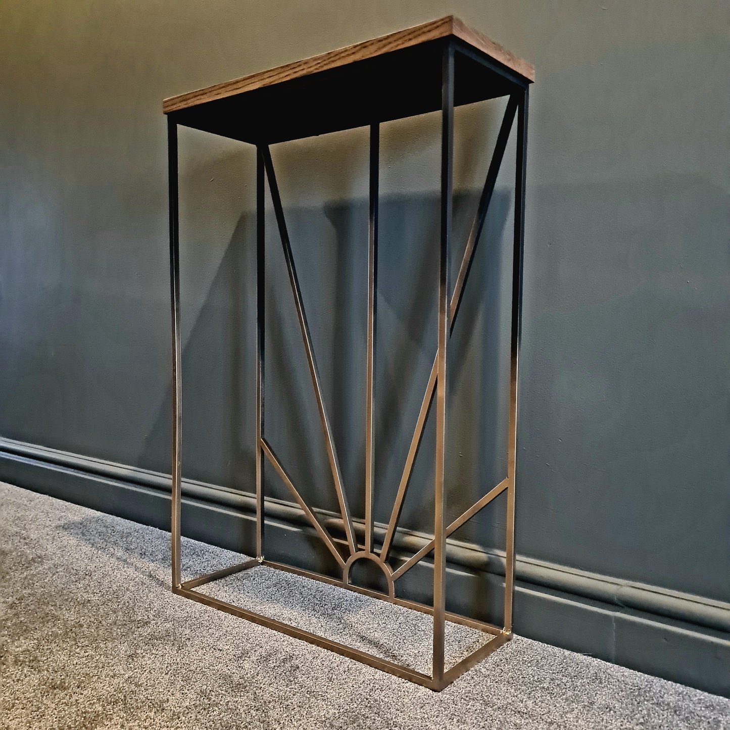 Oak and Metal Black and Gold Side Table | Bespoke Hallway Console Table | For Home Decor Interior Design
