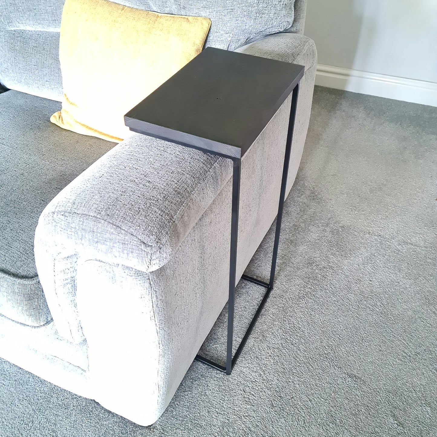 Black Sofa Side Table | Minimalist Living Room Settee Furniture | Bespoke Arm Chair Drink Holder | For New Home Interior Design Ideas