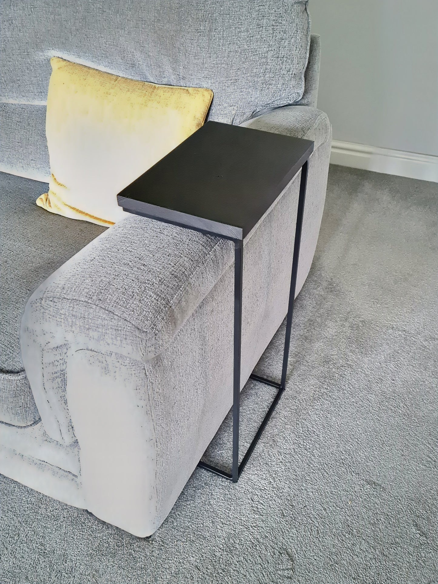 Black Sofa Side Table | Minimalist Living Room Settee Furniture | Bespoke Arm Chair Drink Holder | For New Home Interior Design Ideas