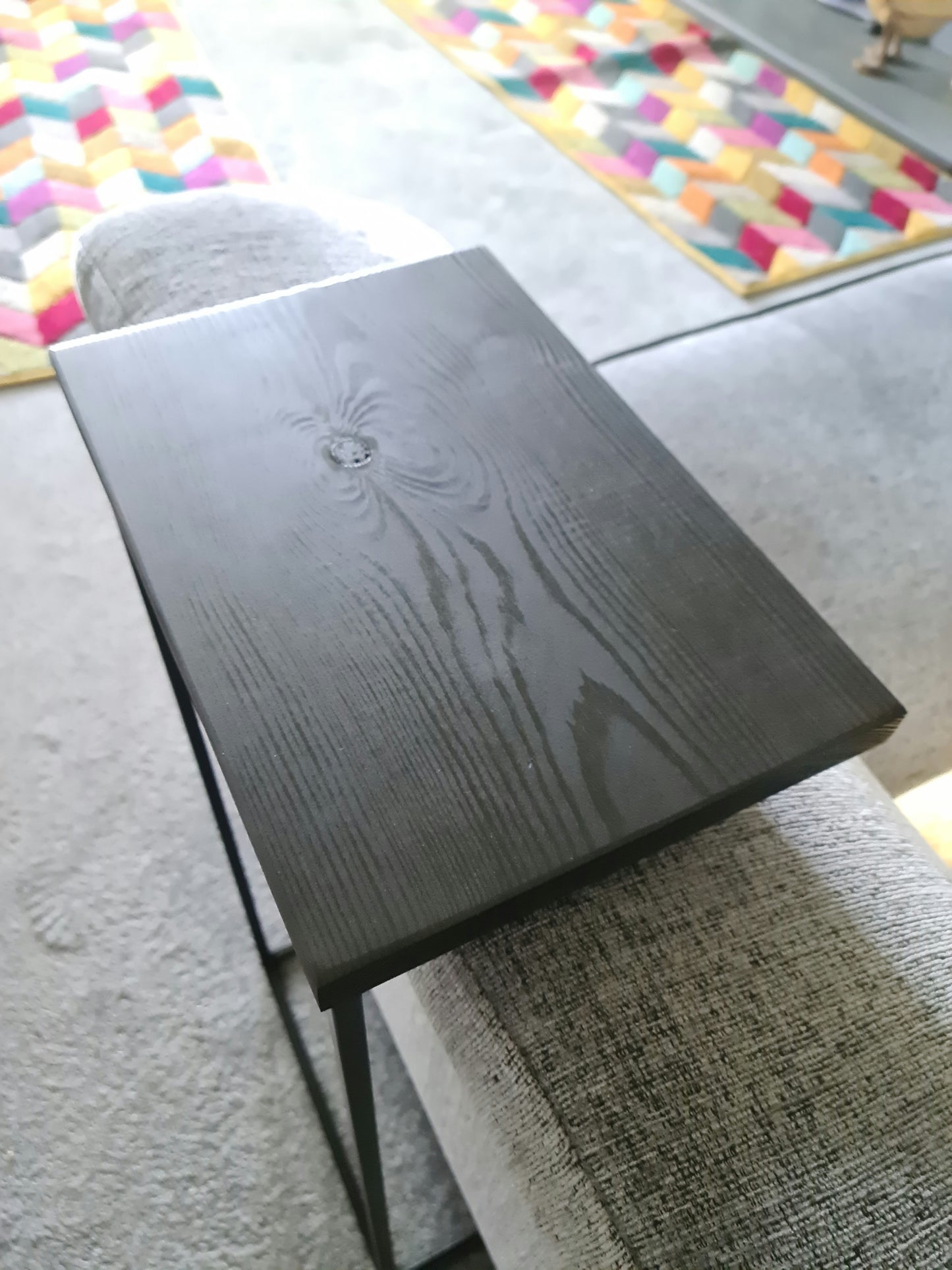 Black Sofa Side Table | Minimalist Living Room Settee Furniture | Bespoke Arm Chair Drink Holder | For New Home Interior Design Ideas