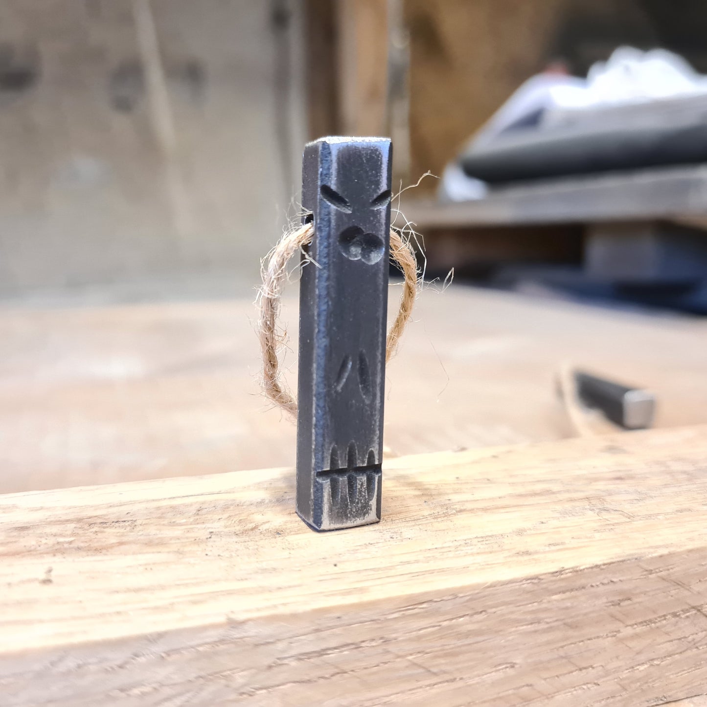 Solid Steel Keyring | Handmade Blacksmith Key Decor | Angry Face Metal Key Ring | Gifts for New Home Him and Her