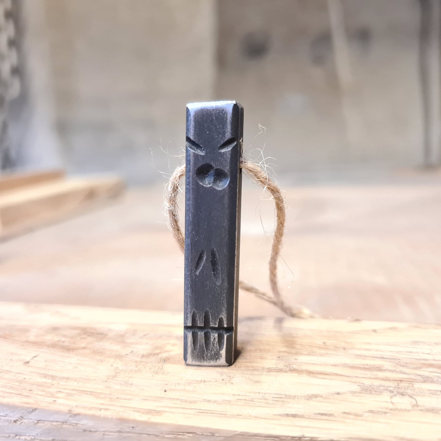 Solid Steel Keyring | Handmade Blacksmith Key Decor | Angry Face Metal Key Ring | Gifts for New Home Him and Her