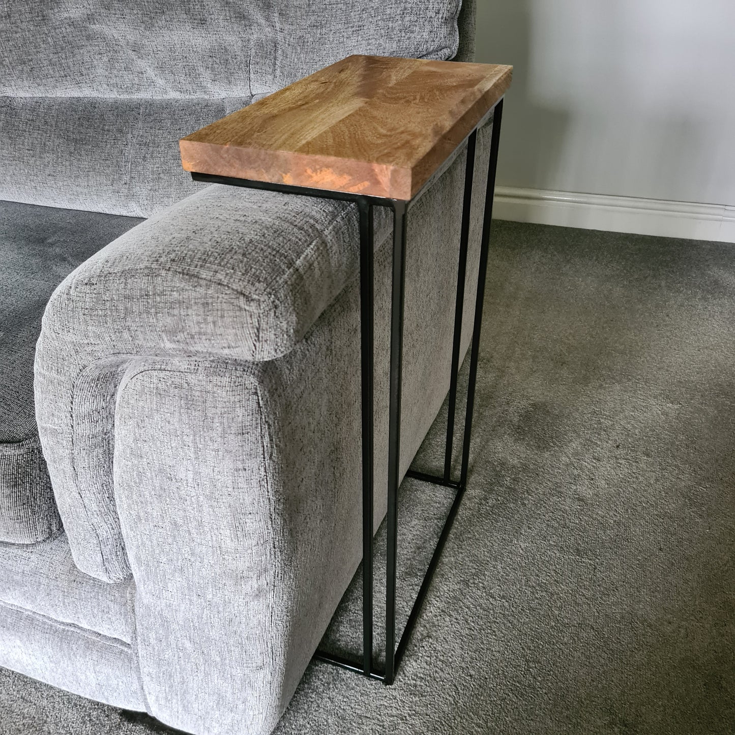 Mango Wood Sofa Side Table | Industrial Style Living Room Furniture | Bespoke Settee Drink Holder | For Home Decor interior Design
