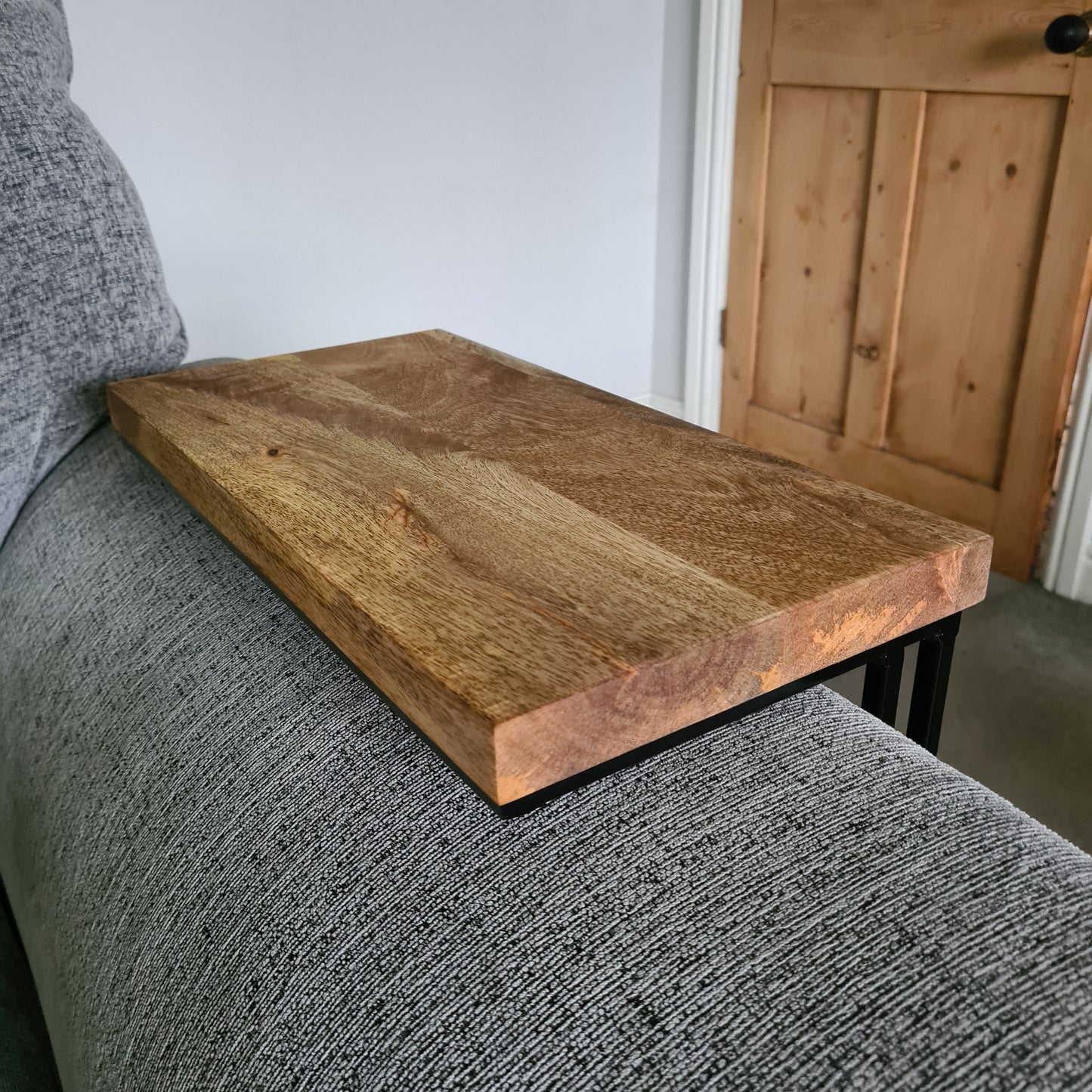 Mango Wood Sofa Side Table | Industrial Style Living Room Furniture | Bespoke Settee Drink Holder | For Home Decor interior Design