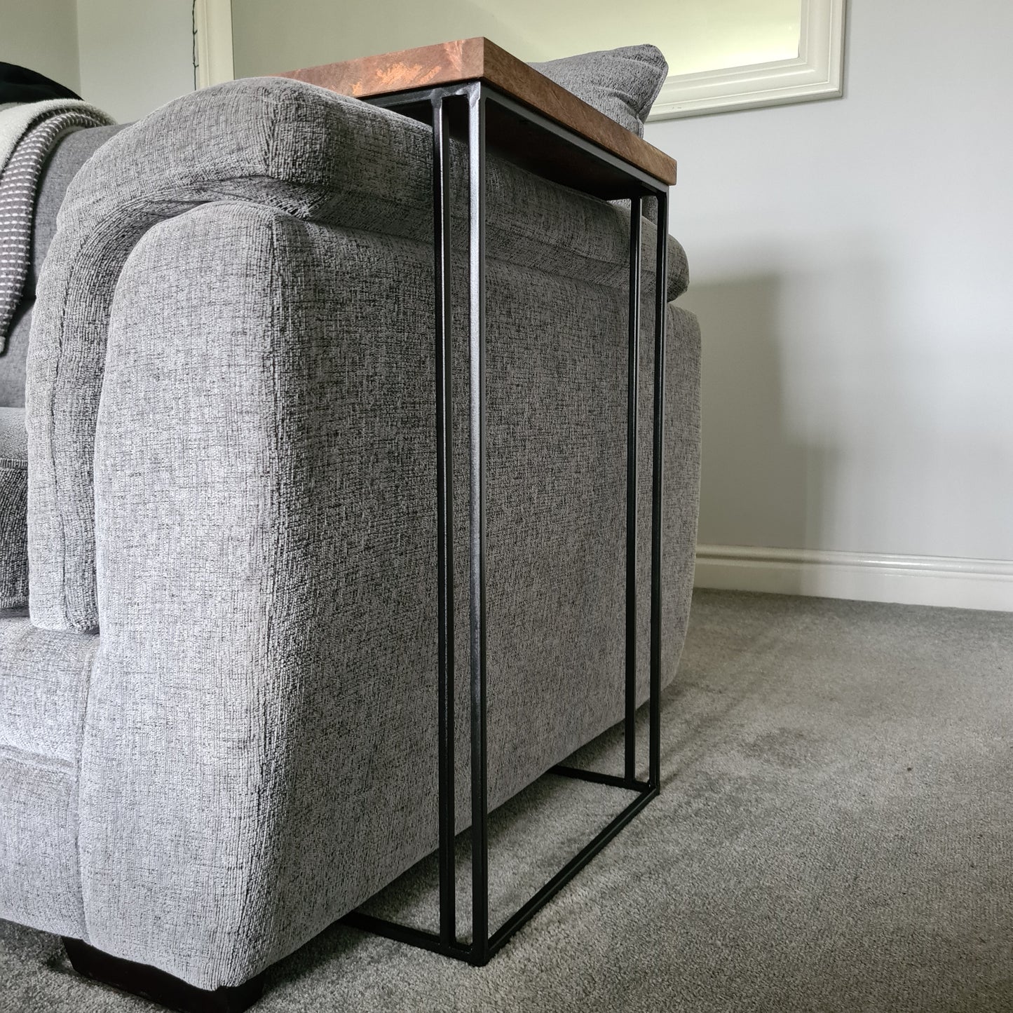 Mango Wood Sofa Side Table | Industrial Style Living Room Furniture | Bespoke Settee Drink Holder | For Home Decor interior Design