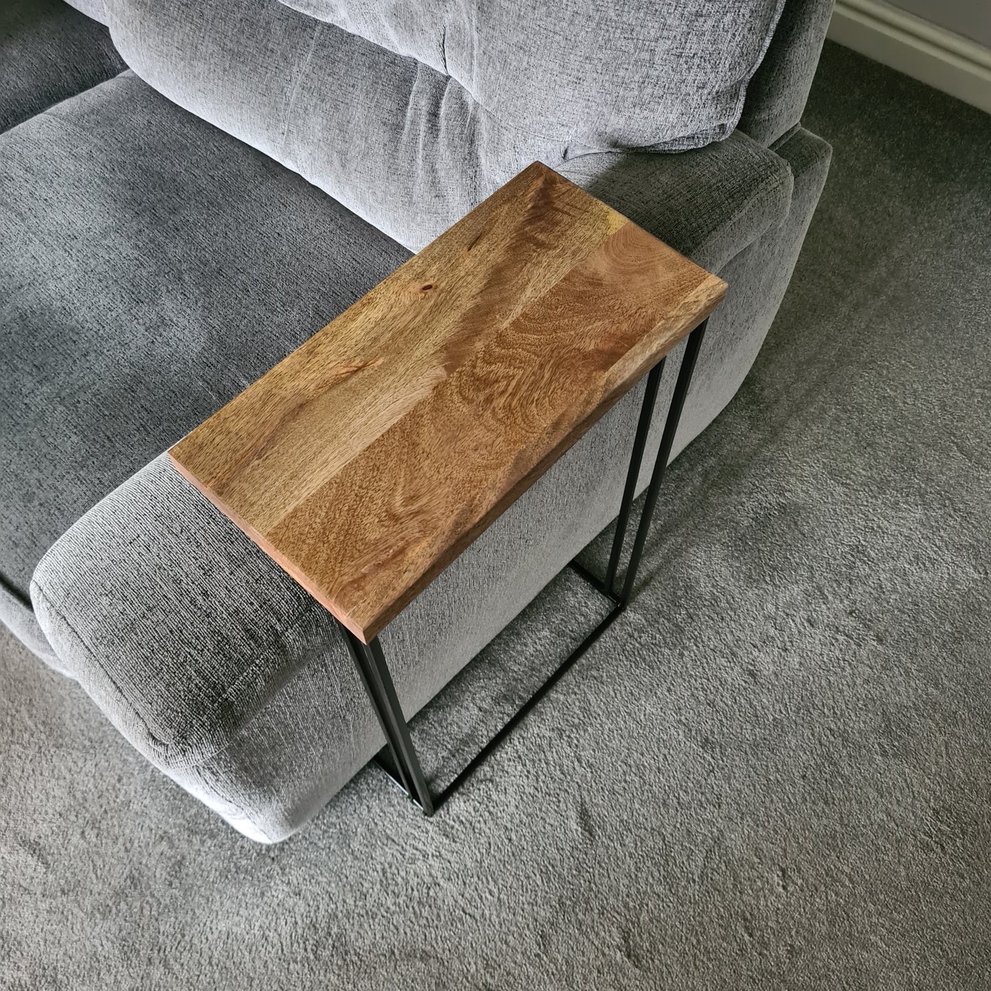 Mango Wood Sofa Side Table | Industrial Style Living Room Furniture | Bespoke Settee Drink Holder | For Home Decor interior Design