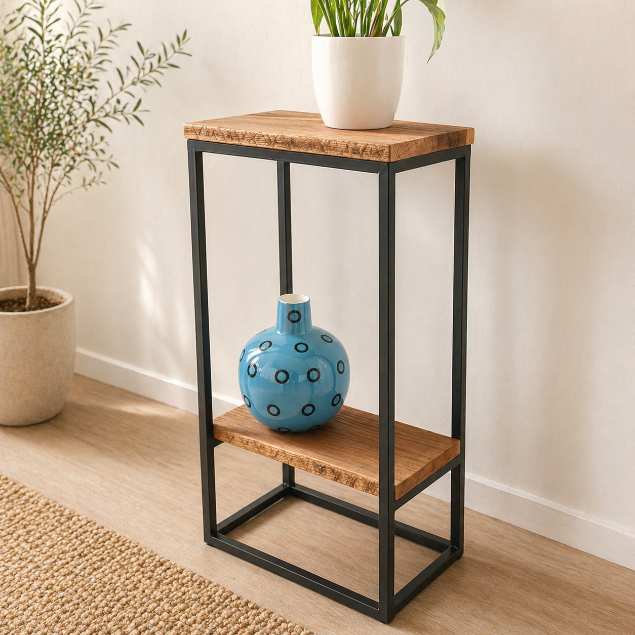 Oak & Steel Narrow Side Table – Handmade Industrial Hallway Table