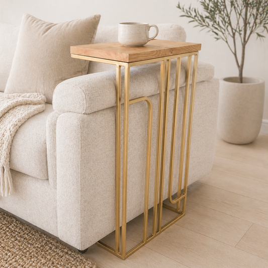 Gold Art Deco Sofa Side Table – Handmade Over Arm Table