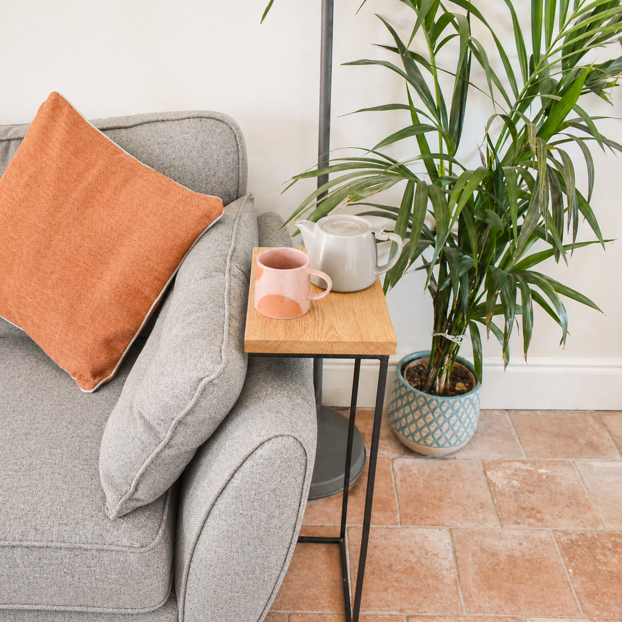 Oak & Steel Sofa Side Table