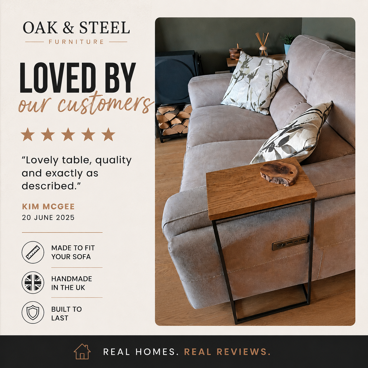 Oak & Steel Sofa Side Table