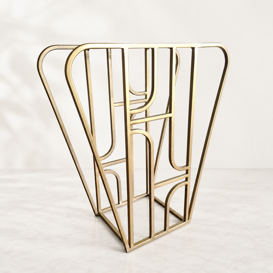 Oak & Steel Gold Art Deco Side Table