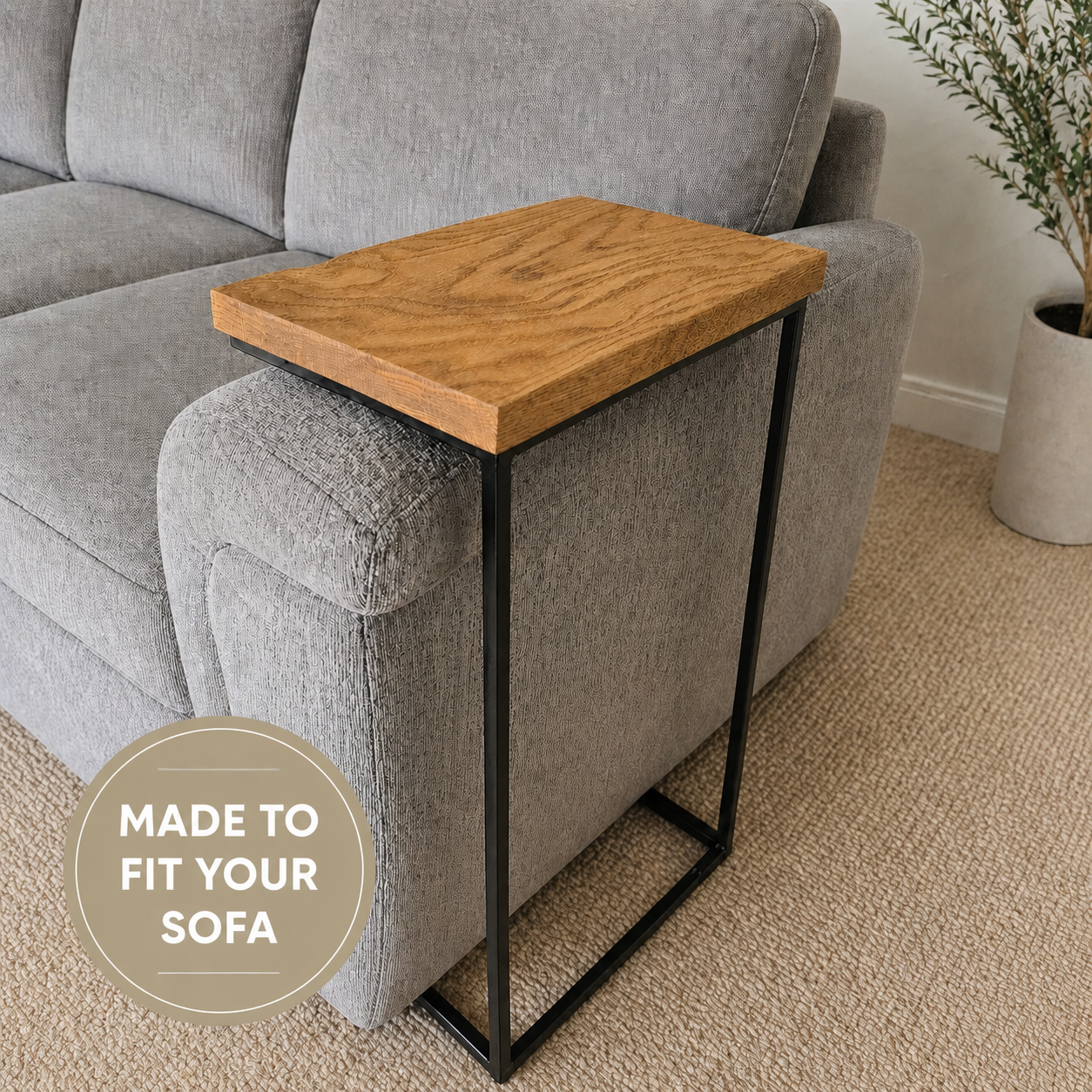 Oak & Steel Sofa Side Table