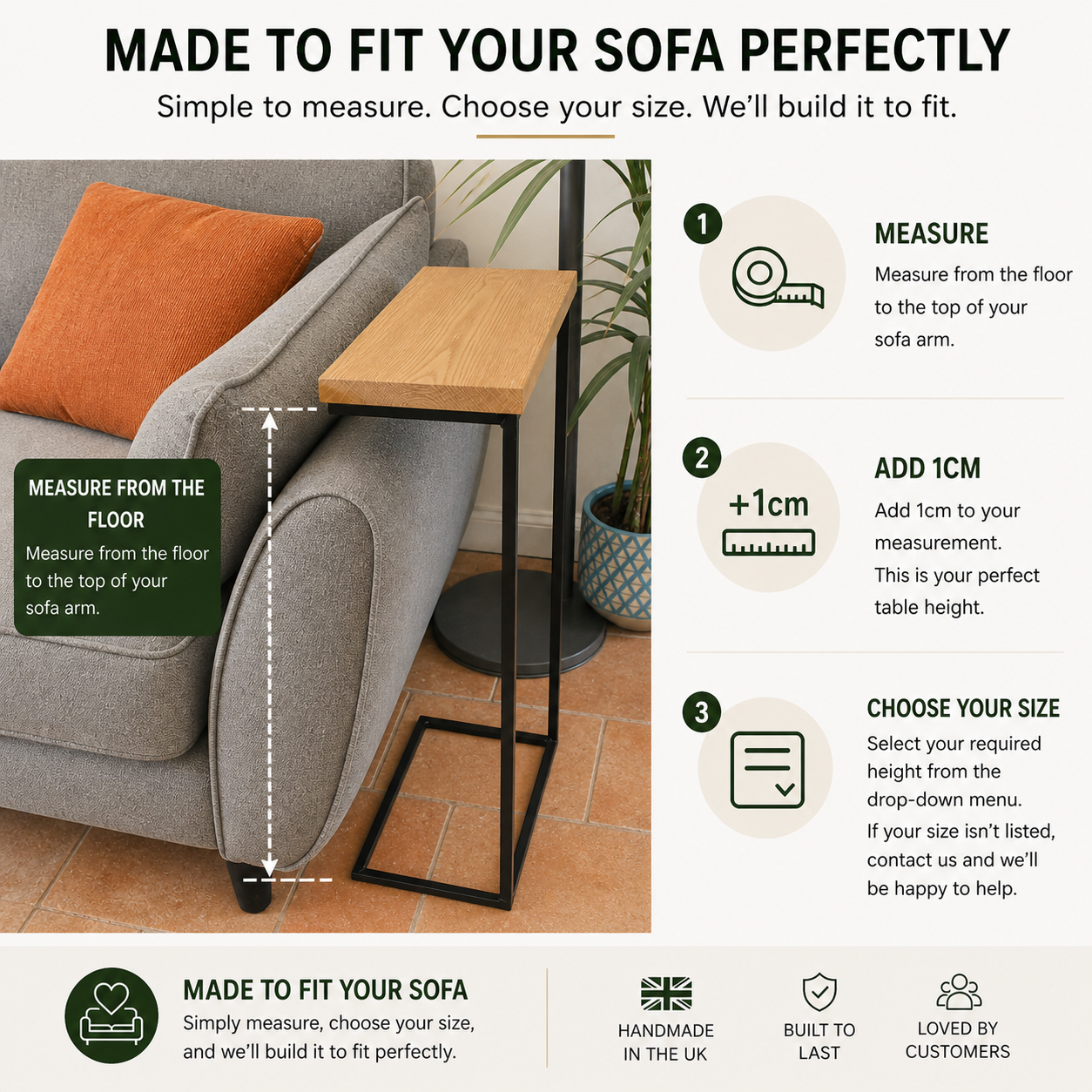 Industrial Over Arm Sofa Table – Made to Fit Your Sofa
