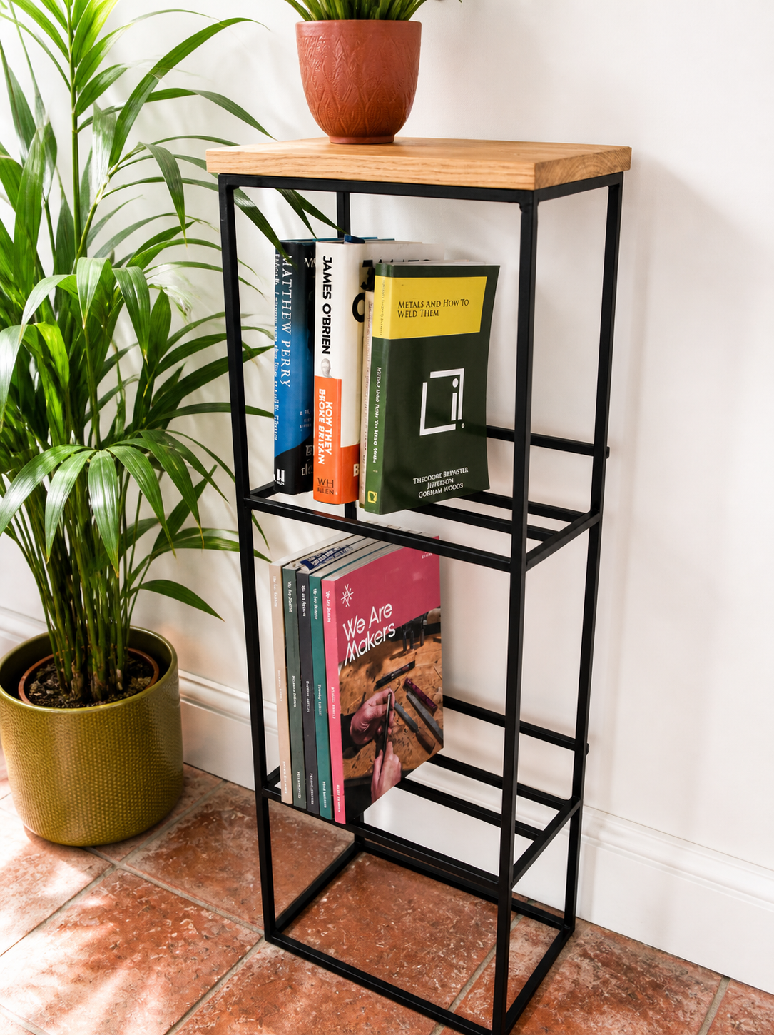 Oak & Steel Bookcase Shelf – Handmade Industrial Storage (Compact Design)