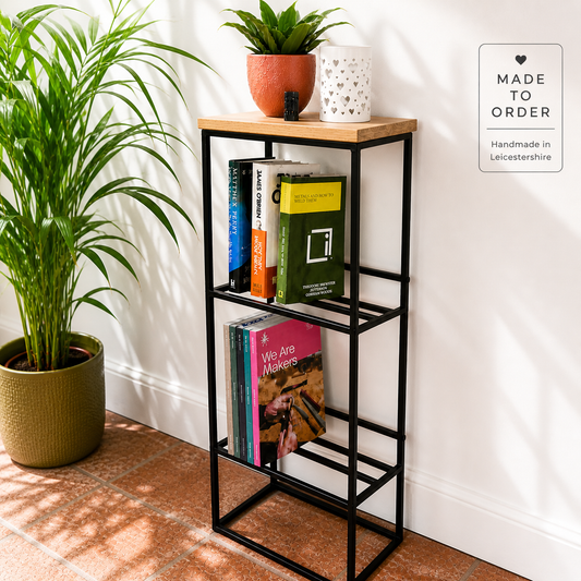Oak & Steel Bookcase Shelf – Handmade Industrial Storage (Compact Design)