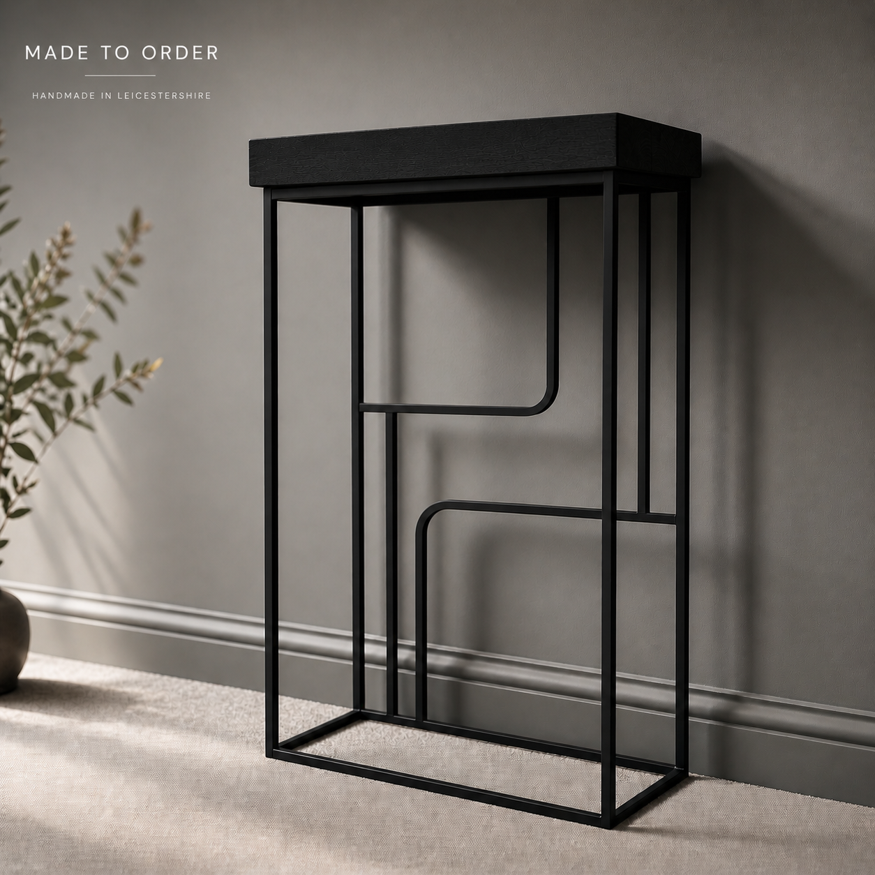 Oak & Steel Narrow Console Table – Handmade Industrial Hallway Table