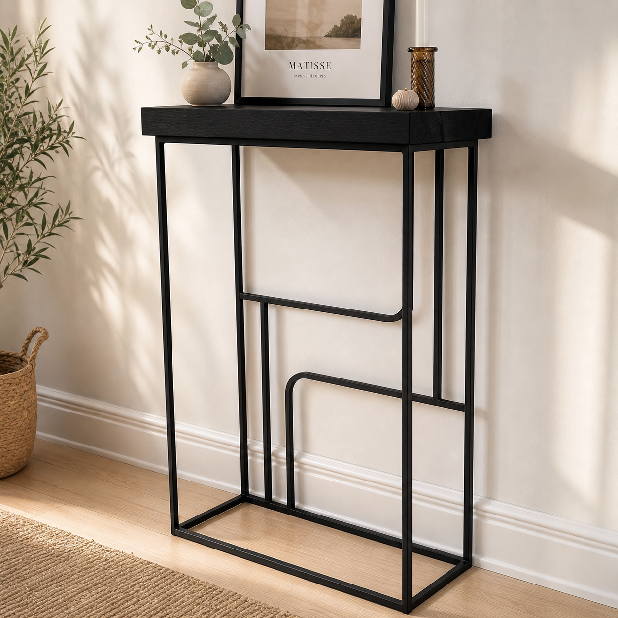 Oak & Steel Narrow Console Table – Handmade Industrial Hallway Table