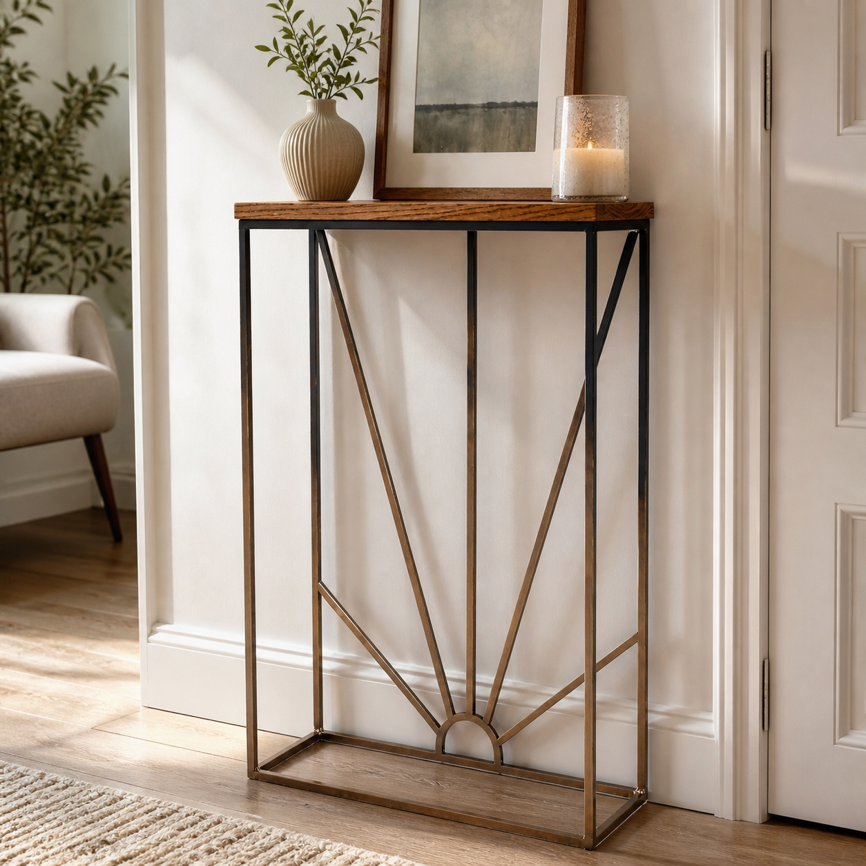Black & Gold Console Table – Handmade Oak & Steel Hallway Table