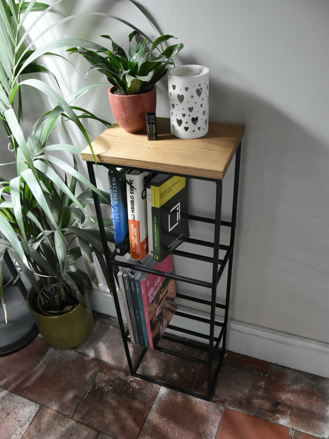 Oak and Steel Bookcase | Industrial Reading Corner Furniture | Bespoke Book Case Display | For New Home Decor Interior Design