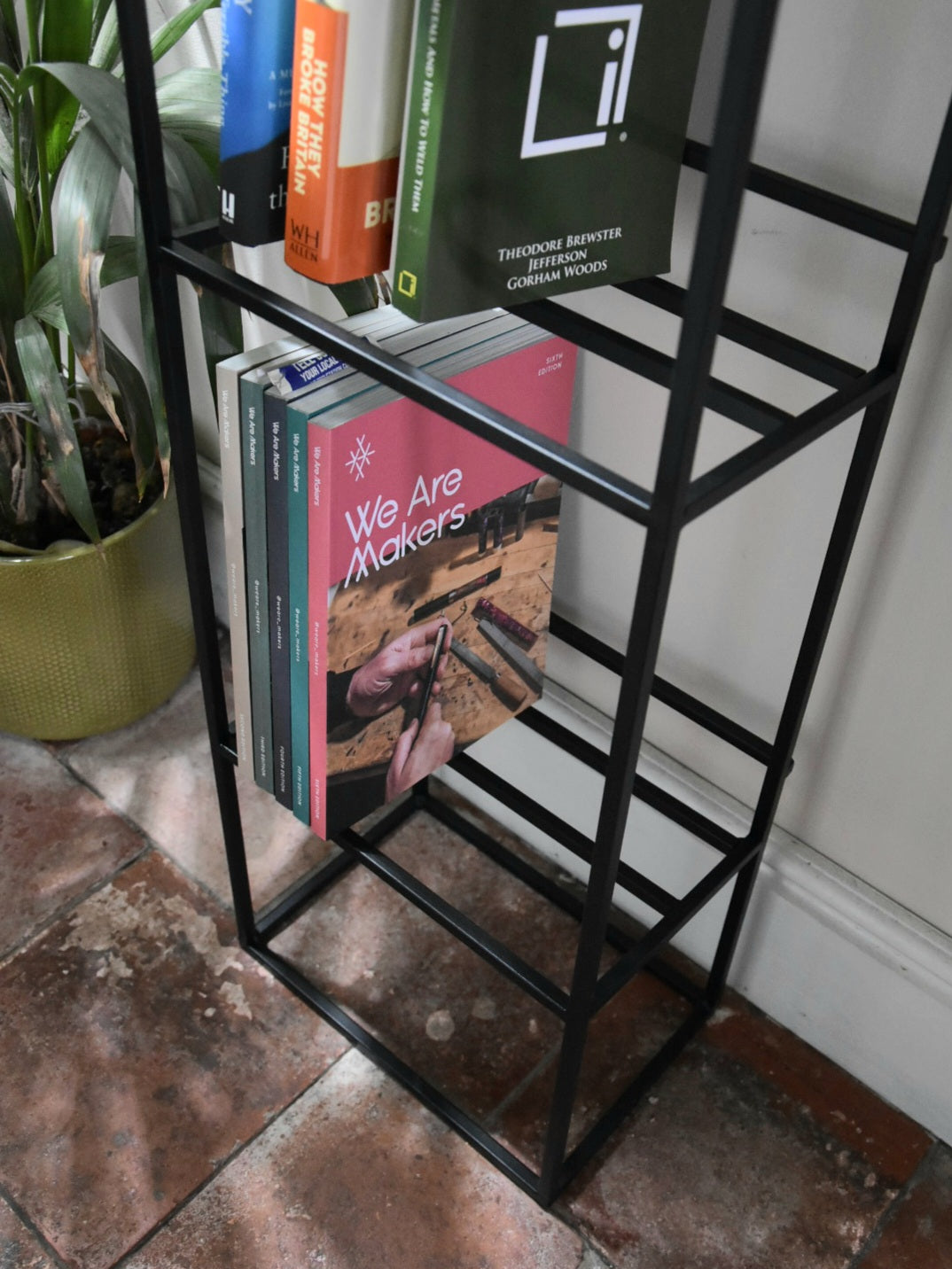 Oak and Steel Bookcase | Industrial Reading Corner Furniture | Bespoke Book Case Display | For New Home Decor Interior Design