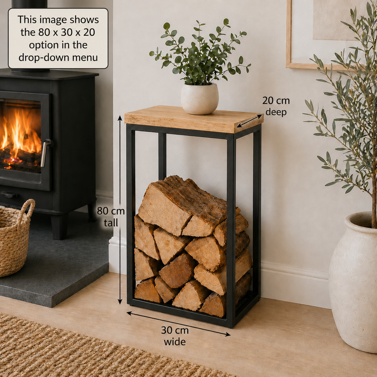 Oak & Steel Log Holder – Handmade Industrial Firewood Storage