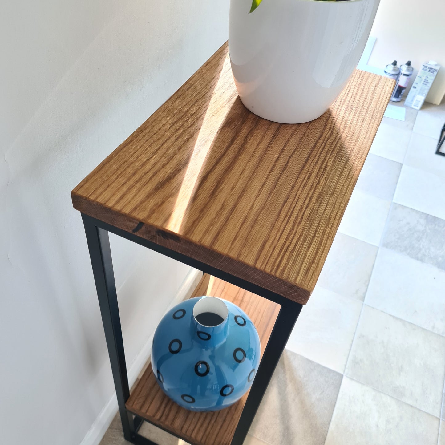 Oak and Steel Side Table | Industrial Home Furniture | Bespoke Hallway Side Board | For New Home Decor Interior Designer | Gifts for Home
