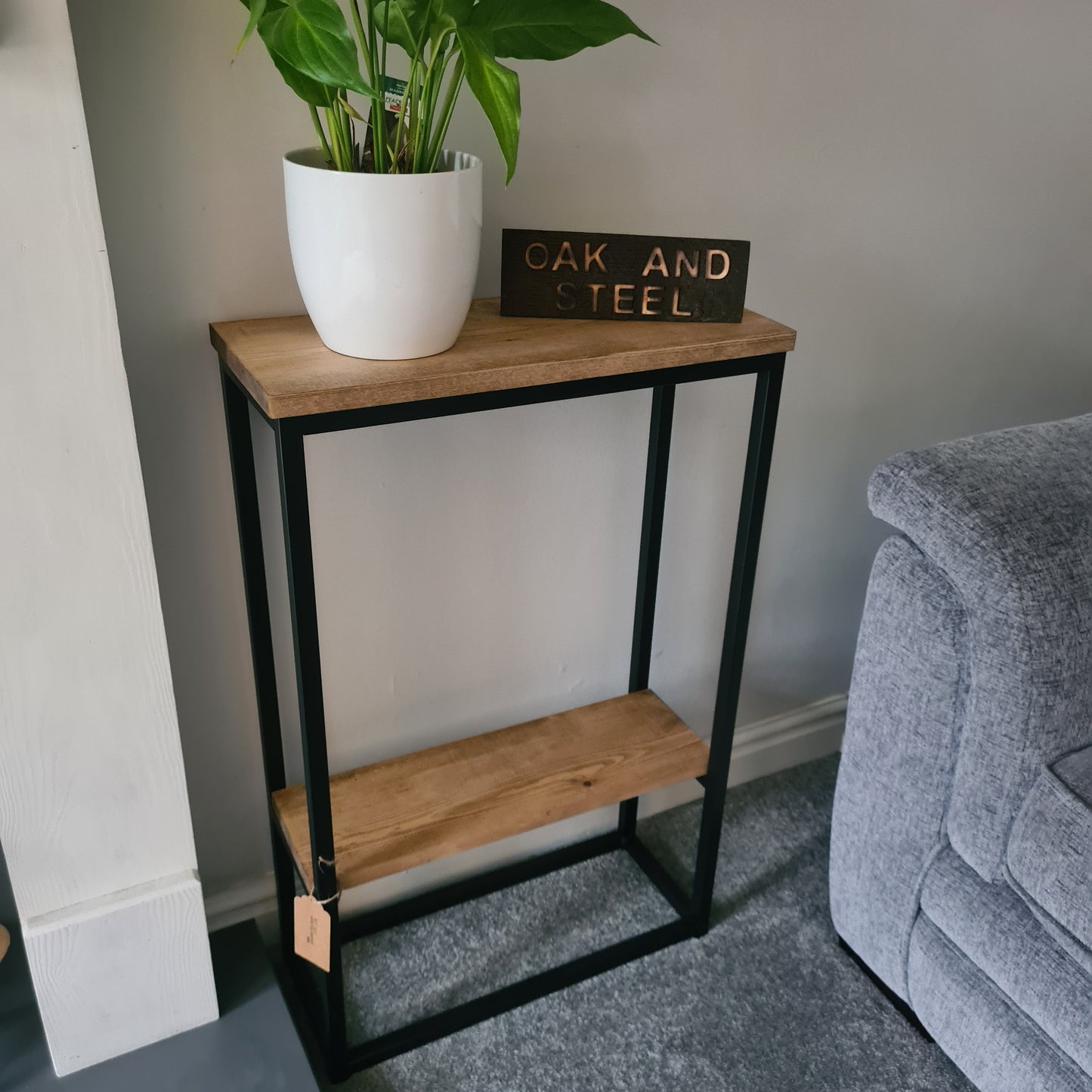 Oak and Steel Side Table | Industrial Home Furniture | Bespoke Hallway Side Board | For New Home Decor Interior Designer | Gifts for Home