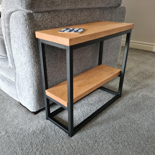 Oak & Steel Narrow Side Table – Handmade Industrial Hallway Table