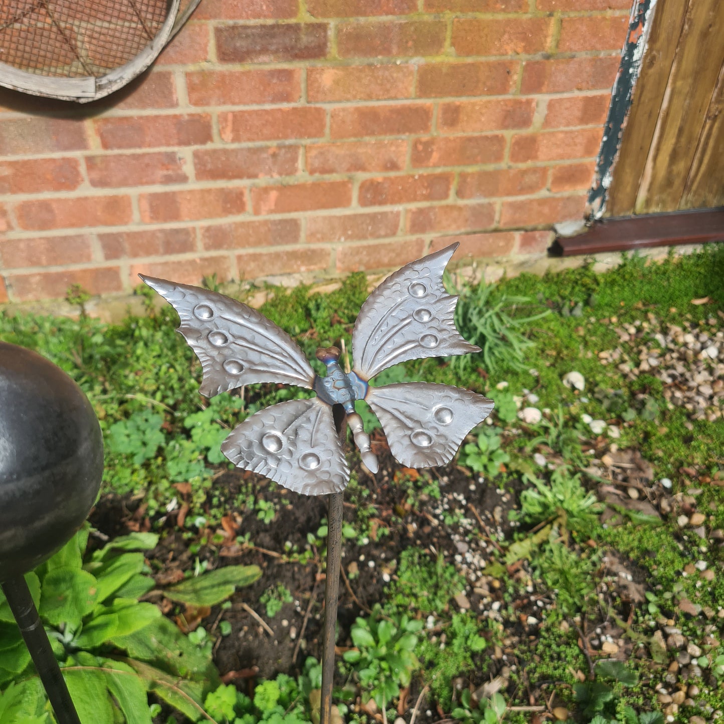 Garden Stakes Dragonfly Star Sphere Bird Feeder Water - Steel Modern Contemporary Steel Metal Wooden Industrial Style Home Garden Outdoor