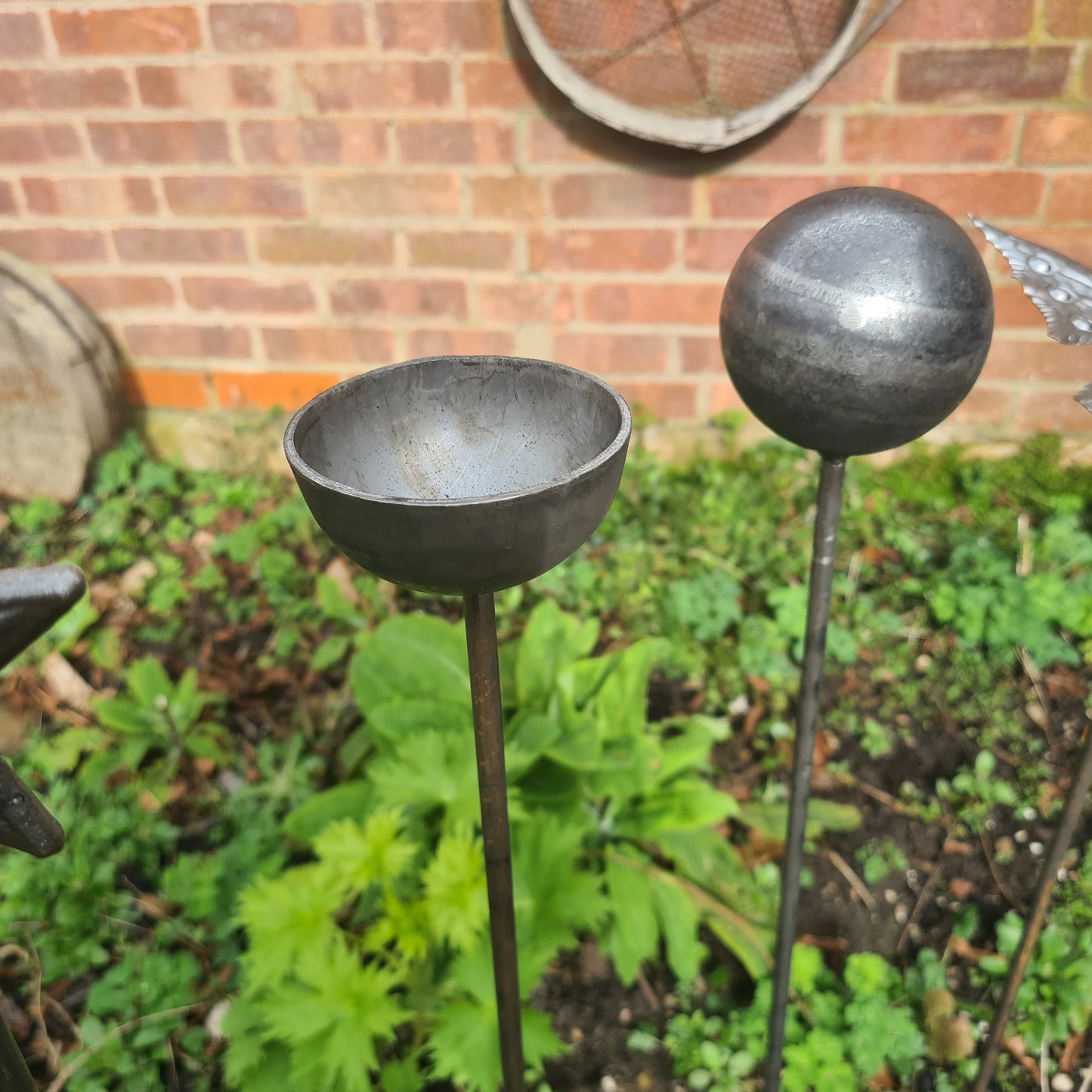 Garden Stakes Dragonfly Star Sphere Bird Feeder Water - Steel Modern Contemporary Steel Metal Wooden Industrial Style Home Garden Outdoor
