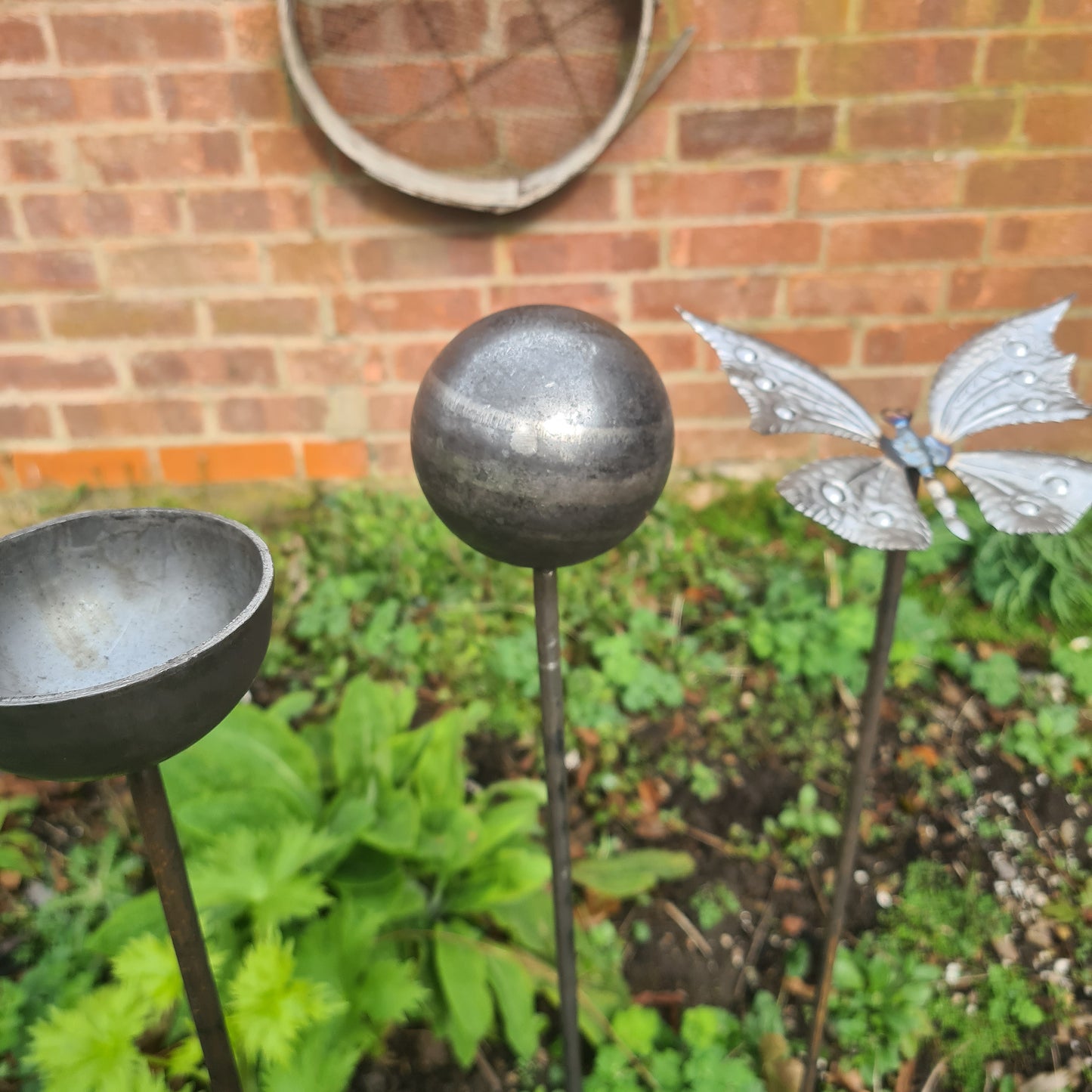 Garden Stakes Dragonfly Star Sphere Bird Feeder Water - Steel Modern Contemporary Steel Metal Wooden Industrial Style Home Garden Outdoor