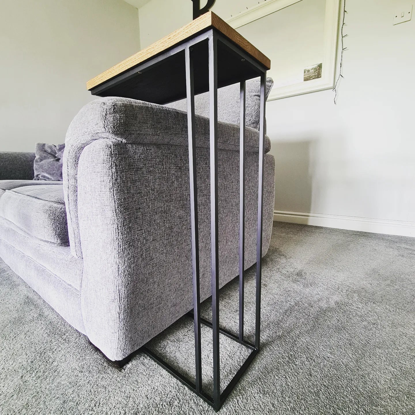 Metal Sofa Side Table | Industrial Style Living Room Furniture | Bespoke Arm Chair Drink Holder | Interior Designer Home Decor