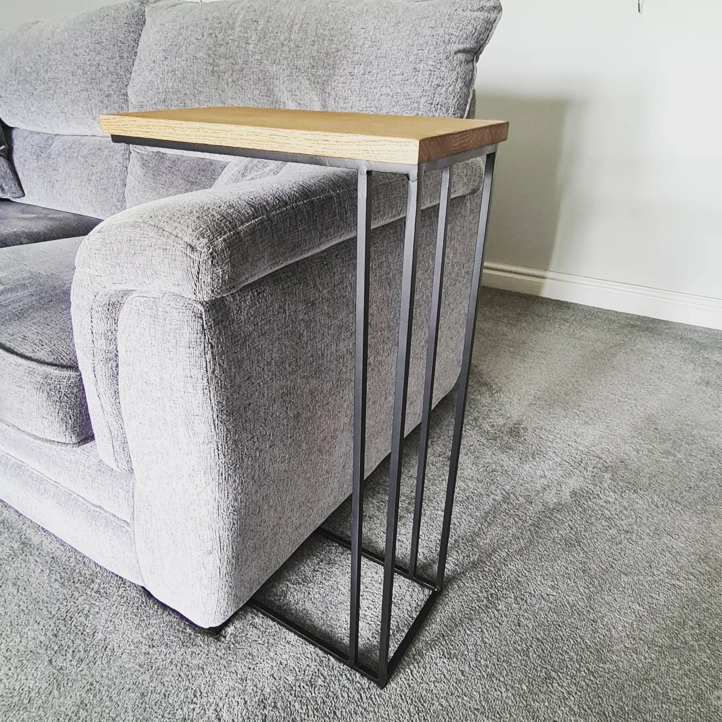 Metal Sofa Side Table | Industrial Style Living Room Furniture | Bespoke Arm Chair Drink Holder | Interior Designer Home Decor